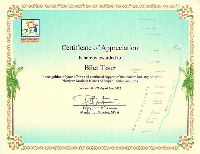 Сертификат за постоянную поддержку и продвижение туристического продукта Марианских островов: Сайпан, Тиниан, Рота